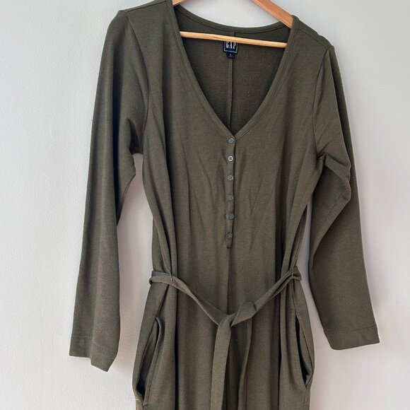 Gap Olive Green Knit Belted Jumpsuit w/ Pockets - Picture 6 of 6